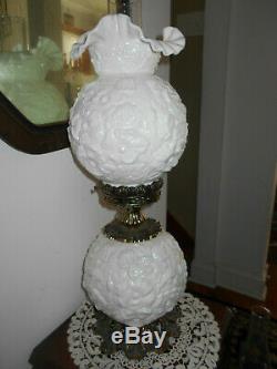 VTG FENTON White Milk Glass POPPY Double Globe GONE WITH THE WIND Electric Lamp