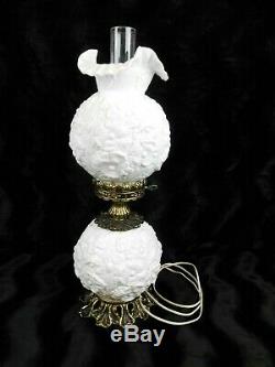 VTG FENTON White Milk Glass POPPY Double Globe GONE WITH THE WIND Electric Lamp