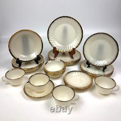 VTG FIRE KING White Milk Glass Swirl Gold Trim 24 PCS 4 Settings SEE DETAILS