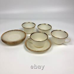VTG FIRE KING White Milk Glass Swirl Gold Trim 24 PCS 4 Settings SEE DETAILS