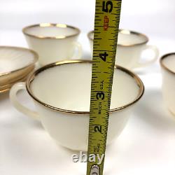 VTG FIRE KING White Milk Glass Swirl Gold Trim 24 PCS 4 Settings SEE DETAILS