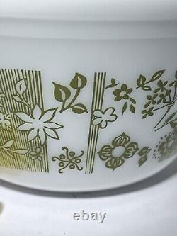 VTG Federal Milk Glass Nesting Mixing Bowl Set of 5 Olive / Avocado Green Floral