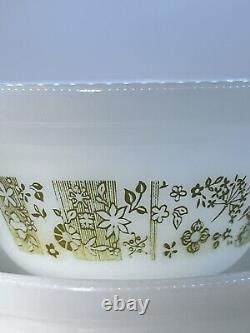 VTG Federal Milk Glass Nesting Mixing Bowl Set of 5 Olive / Avocado Green Floral