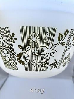 VTG Federal Milk Glass Nesting Mixing Bowl Set of 5 Olive / Avocado Green Floral