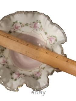 VTG Fenton Charleton Edge Hand Painted Roses Dish Pink Rose Milk Glass 8
