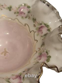 VTG Fenton Charleton Edge Hand Painted Roses Dish Pink Rose Milk Glass 8
