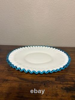 VTG Fenton Milk Glass 12W Aqua Crest Large Sandwich Plate/Platter