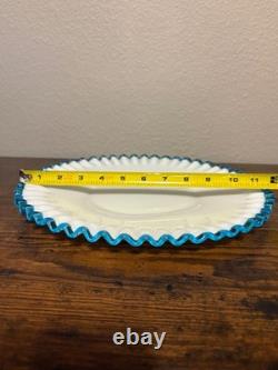 VTG Fenton Milk Glass 12W Aqua Crest Large Sandwich Plate/Platter