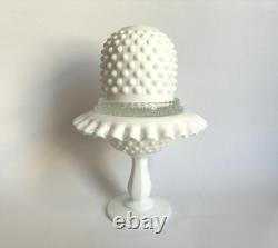 VTG Fenton White Milk Glass Pedestal 3 Piece Hobnail Footed Fairy Lamp 8 READ