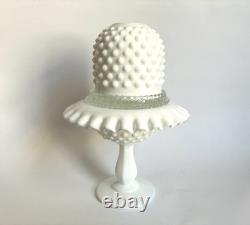 VTG Fenton White Milk Glass Pedestal 3 Piece Hobnail Footed Fairy Lamp 8 READ