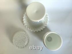 VTG Fenton White Milk Glass Pedestal 3 Piece Hobnail Footed Fairy Lamp 8 READ