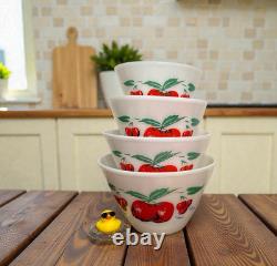 VTG Fire King Apples And Cherries Splash Proof Mixing Bowls Complete Set Of 4