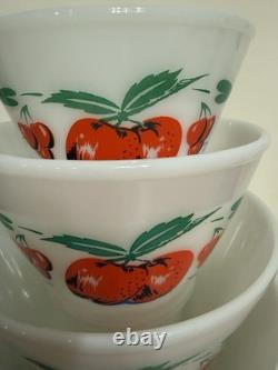 VTG Fire King Apples And Cherries Splash Proof Mixing Bowls Complete Set Of 4