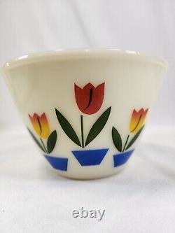 VTG Fire King Tulip Nesting Mixing Bowls Grease Jar Milk Glass Set of 4 Anchor