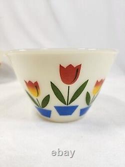 VTG Fire King Tulip Nesting Mixing Bowls Grease Jar Milk Glass Set of 4 Anchor