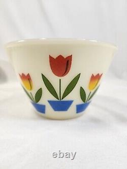 VTG Fire King Tulip Nesting Mixing Bowls Grease Jar Milk Glass Set of 4 Anchor