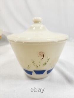 VTG Fire King Tulip Nesting Mixing Bowls Grease Jar Milk Glass Set of 4 Anchor