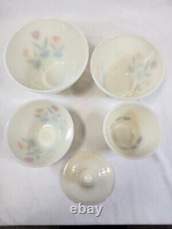 VTG Fire King Tulip Nesting Mixing Bowls Grease Jar Milk Glass Set of 4 Anchor