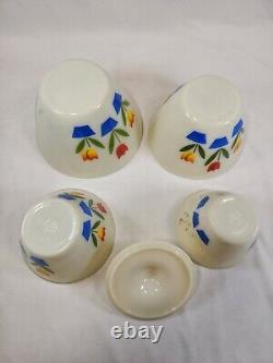 VTG Fire King Tulip Nesting Mixing Bowls Grease Jar Milk Glass Set of 4 Anchor