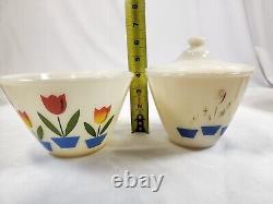 VTG Fire King Tulip Nesting Mixing Bowls Grease Jar Milk Glass Set of 4 Anchor