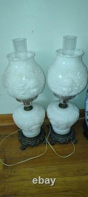 VTG Gone With The Wind White milk glass cherub lamps set of 2