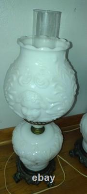 VTG Gone With The Wind White milk glass cherub lamps set of 2