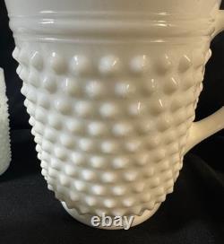 VTG Hobnail Milk Glass Pitcher and 9 Glasses Anchor Hocking MCM