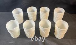 VTG Hobnail Milk Glass Pitcher and 9 Glasses Anchor Hocking MCM