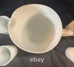 VTG Hobnail Milk Glass Pitcher and 9 Glasses Anchor Hocking MCM