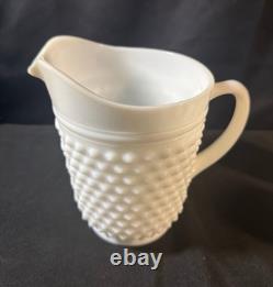 VTG Hobnail Milk Glass Pitcher and 9 Glasses Anchor Hocking MCM