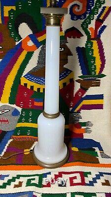 VTG MCM White Milk Glass Column Dual Socket Table Lamp 35 Tall Paul Hanson
