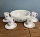 Vtg Mckee Milk Glass Blue Snowflake Tom & Jerry Punch Bowl Beaded Edge & Cups