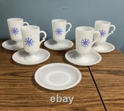 VTG McKee Milk Glass Blue Snowflake Tom & Jerry Punch Bowl Beaded Edge & Cups