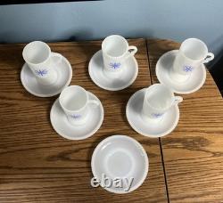 VTG McKee Milk Glass Blue Snowflake Tom & Jerry Punch Bowl Beaded Edge & Cups