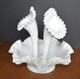 Vtg Milk Glass Fenton Diamond Hobnail Vase Serving Dish (4 Pce.) Fluted Epergne