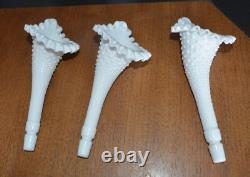 VTG Milk Glass FENTON Diamond Hobnail Vase Serving Dish (4 pce.) Fluted Epergne