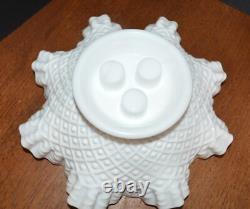 VTG Milk Glass FENTON Diamond Hobnail Vase Serving Dish (4 pce.) Fluted Epergne