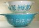 Vtg Pyrex Amish Butterprint Cinderella Nesting Bowl Set Turquoise/white 444,443