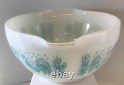 VTG PYREX Amish BUTTERPRINT Set of 4 Nesting Cinderella Bowls Turquoise/White