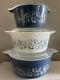 Vtg Pyrex White Blue Daisy Colonial Mist Cinderella Casserole With Lid 473 474 475