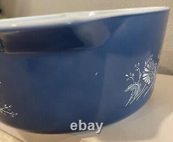 VTG PYREX White Blue Daisy COLONIAL MIST Cinderella Casserole With Lid 473 474 475