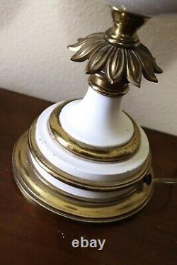 VTG Pair of White Stiffel Hollywood Regency Brass Torchiere Lamps, Milk Glass