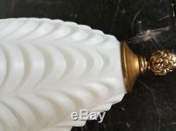 VTG Pendant Light White Milk Glass Drape Shade Hanging Ceiling Fixture Gold