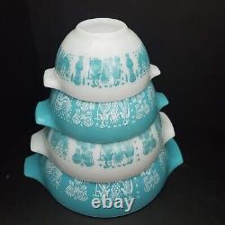 VTG Pyrex Amish Butterprint Turquoise Blue/White Cinderella Bowls Set of 4