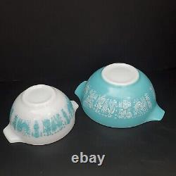 VTG Pyrex Amish Butterprint Turquoise Blue/White Cinderella Bowls Set of 4