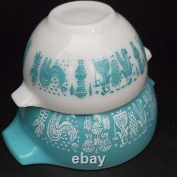 VTG Pyrex Amish Butterprint Turquoise Blue/White Cinderella Bowls Set of 4