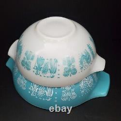 VTG Pyrex Amish Butterprint Turquoise Blue/White Cinderella Bowls Set of 4