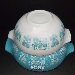 VTG Pyrex Amish Butterprint Turquoise Blue/White Cinderella Bowls Set of 4