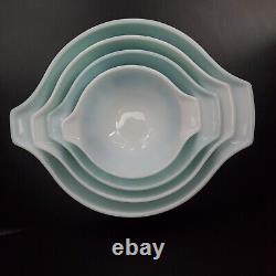 VTG Pyrex Amish Butterprint Turquoise Blue/White Cinderella Bowls Set of 4