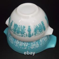 VTG Pyrex Amish Butterprint Turquoise Blue/White Cinderella Bowls Set of 4